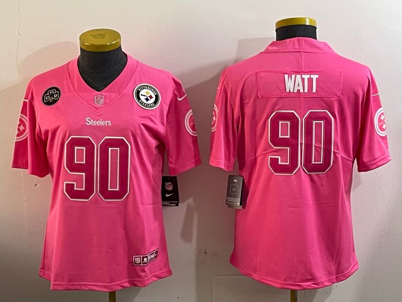 Women Pittsburgh Steelers #90 Watt Pink 2024 Nike Vapor Limited NFL Jersey style 4